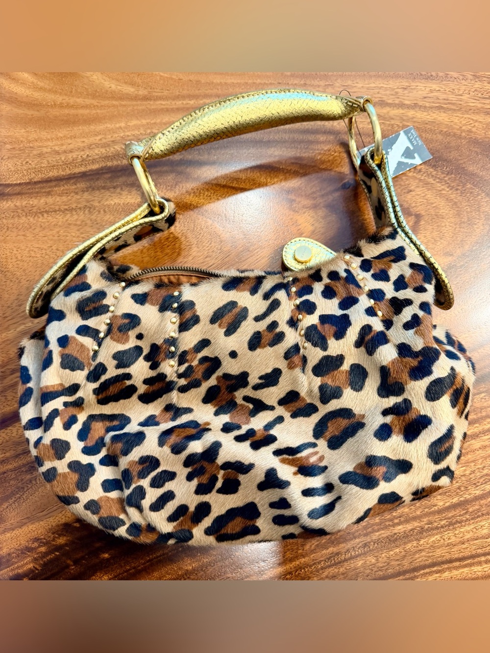 Maxx New York Genuine Calfhair Leopard Print HoboBag Gold Leather Handle NWT Y2K - Picture 13 of 17